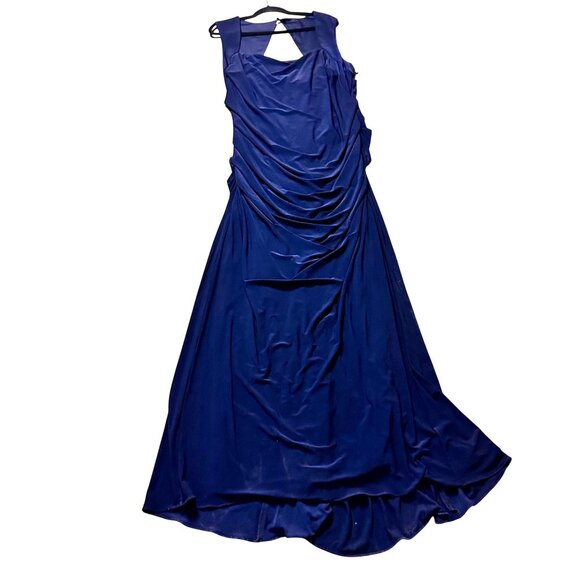Adrianna Papell Size 20W Midnight Blue Jersey Sleeveless Gown With Draped Detail - Picture 2 of 16